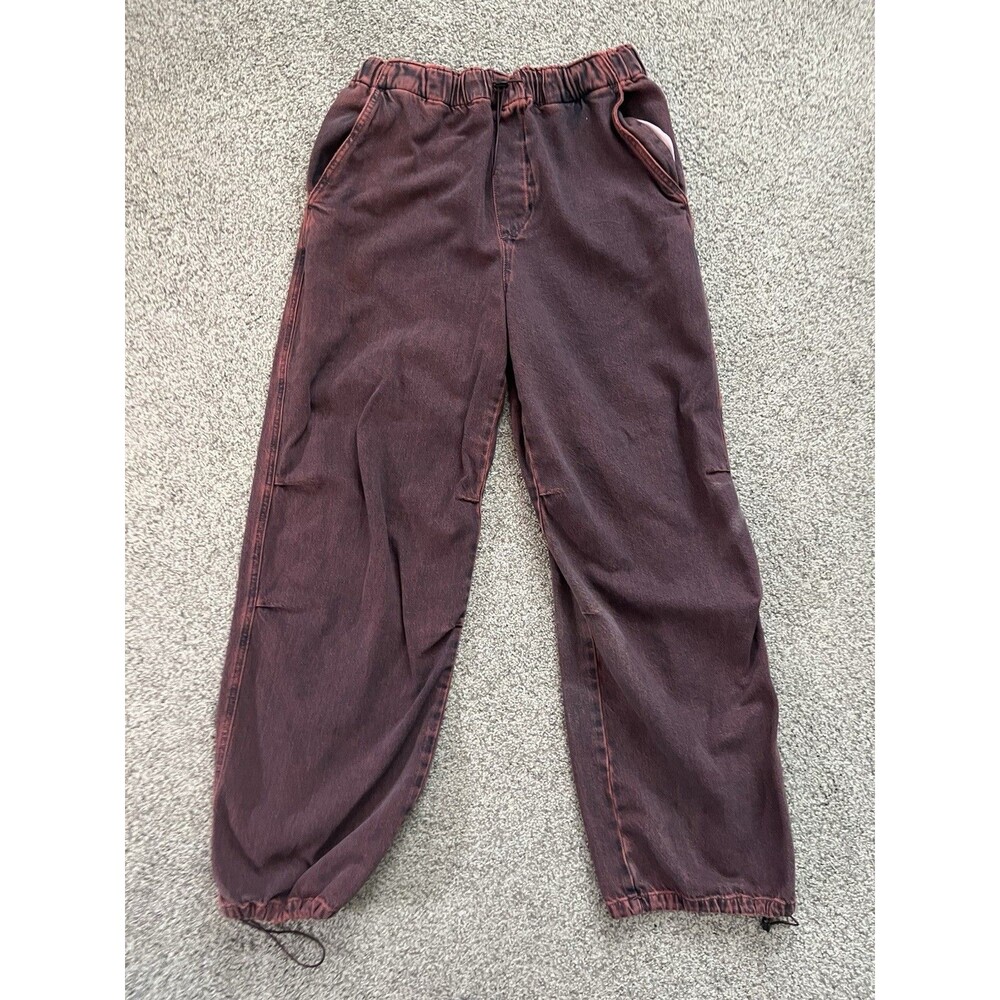 Zara Baggy Jeans Mens Burgundy Size L Elastic Waistband Gorpcore High Rise Y2K